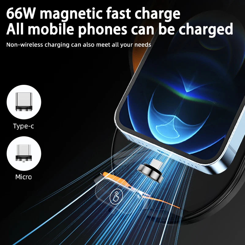 66W Wireless Car Charger Mount – Auto-Clamp Holder for iPhone, Samsung & More