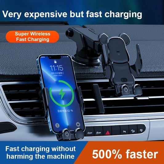Creative Car Phone Holder with 15W Wireless Fast Charging – Vent, Dashboard, or Windshield Mount