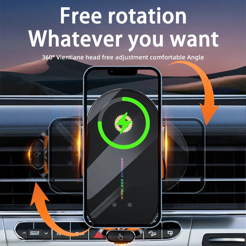 66W Wireless Car Charger Mount – Auto-Clamp Holder for iPhone, Samsung & More