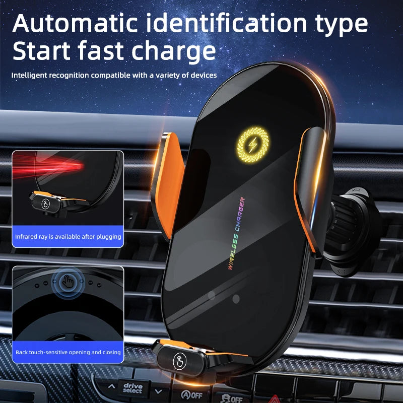 66W Wireless Car Charger Mount – Auto-Clamp Holder for iPhone, Samsung & More