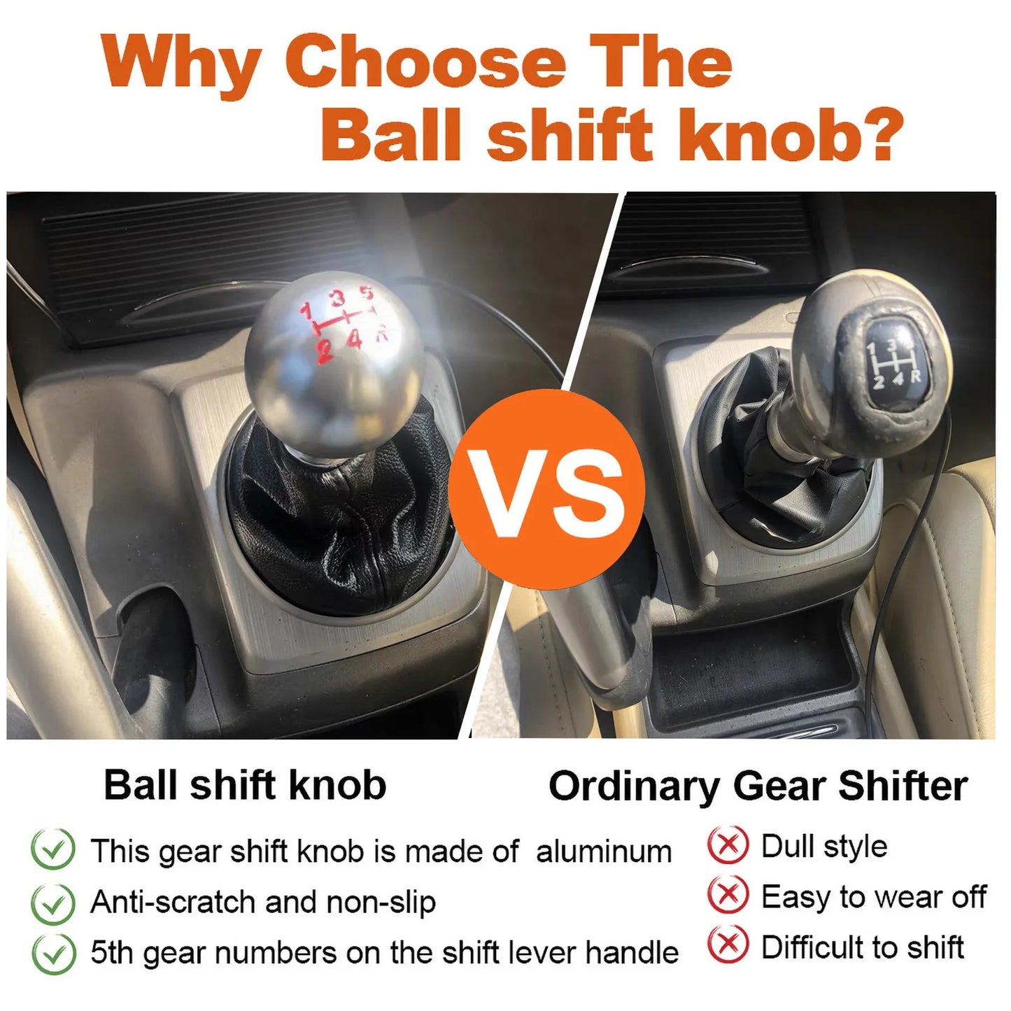5/6/10 Speed Aluminum Gear Shift Knob – Universal Fit for Manual Transmission – M8, M10, M12
