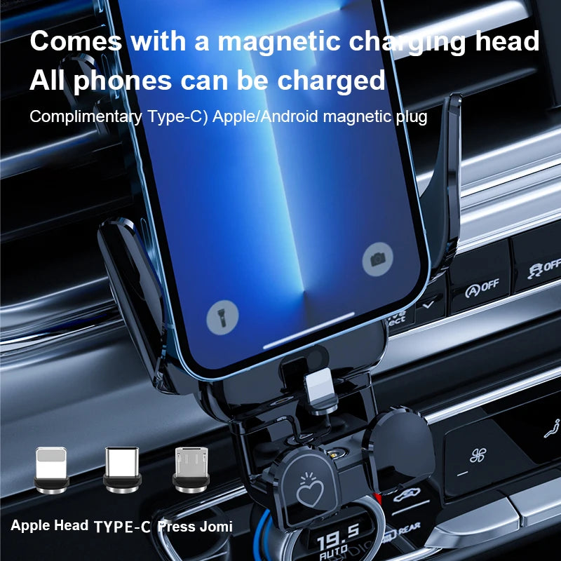 Creative Car Phone Holder with 15W Wireless Fast Charging – Vent, Dashboard, or Windshield Mount