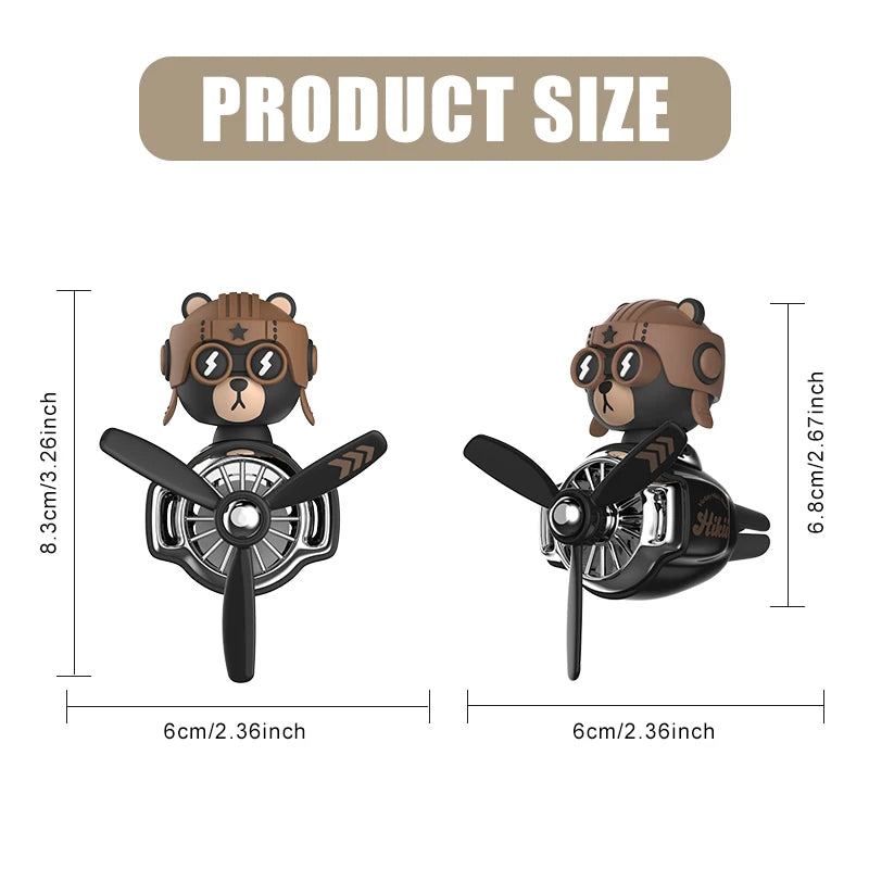 Bear Pilot Car Air Freshener – Rotating Fan Aroma Diffuser with Funny Bear