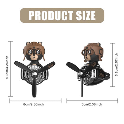 Bear Pilot Car Air Freshener – Rotating Fan Aroma Diffuser with Funny Bear