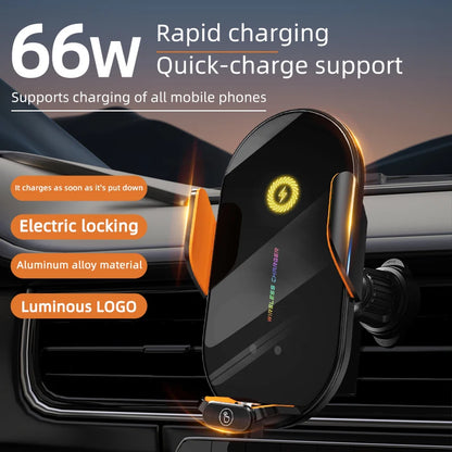 66W Wireless Car Charger Mount – Auto-Clamp Holder for iPhone, Samsung & More