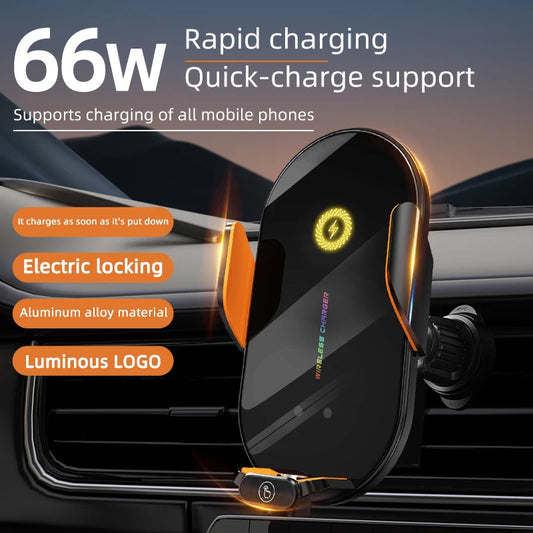66W Wireless Car Charger Mount – Auto-Clamp Holder for iPhone, Samsung & More