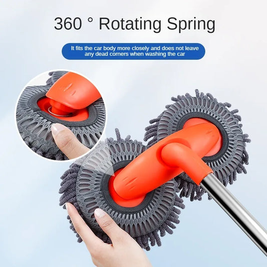 Double Brush Head Car Cleaning Mop – Telescopic Chenille Wash Mop