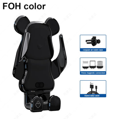 Creative Car Phone Holder with 15W Wireless Fast Charging – Vent, Dashboard, or Windshield Mount