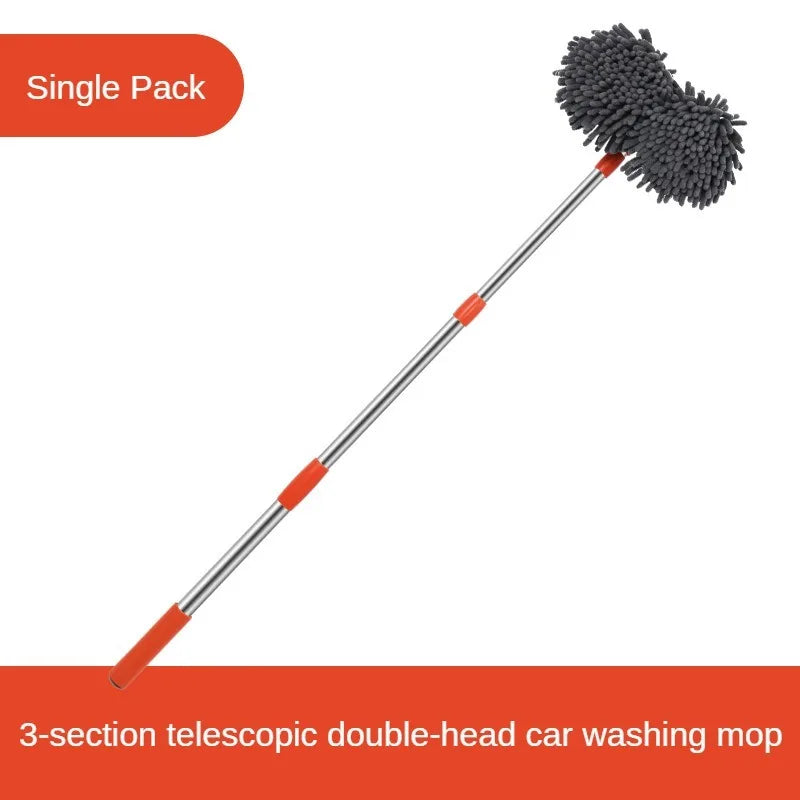 Double Brush Head Car Cleaning Mop – Telescopic Chenille Wash Mop