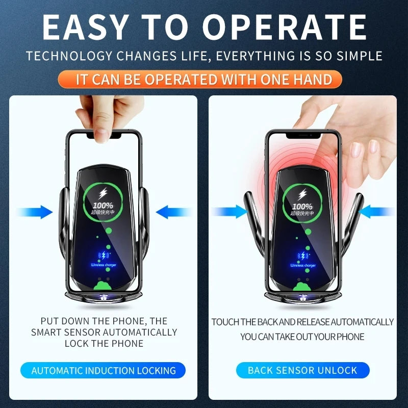 30W Magnetic Wireless Car Charger – Auto-Clamp Phone Mount with Fast Charging