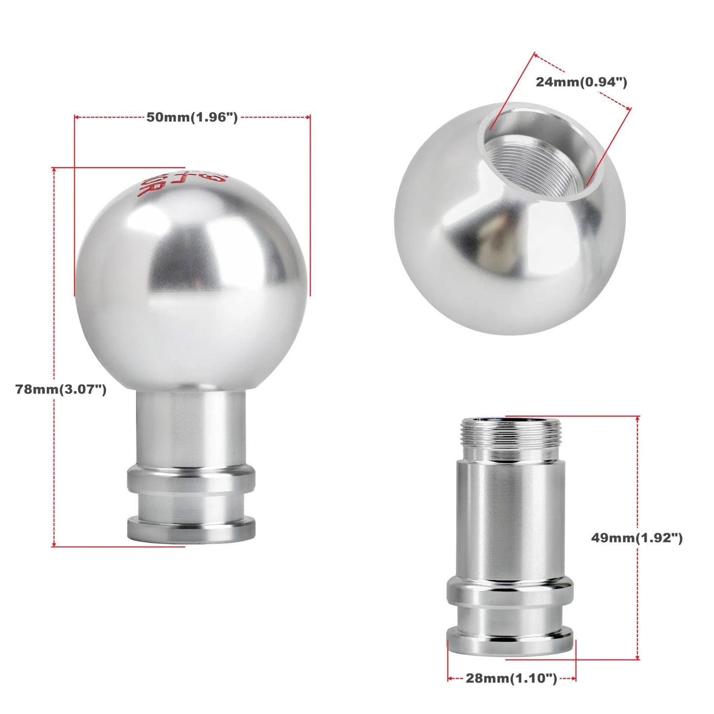 5/6/10 Speed Aluminum Gear Shift Knob – Universal Fit for Manual Transmission – M8, M10, M12
